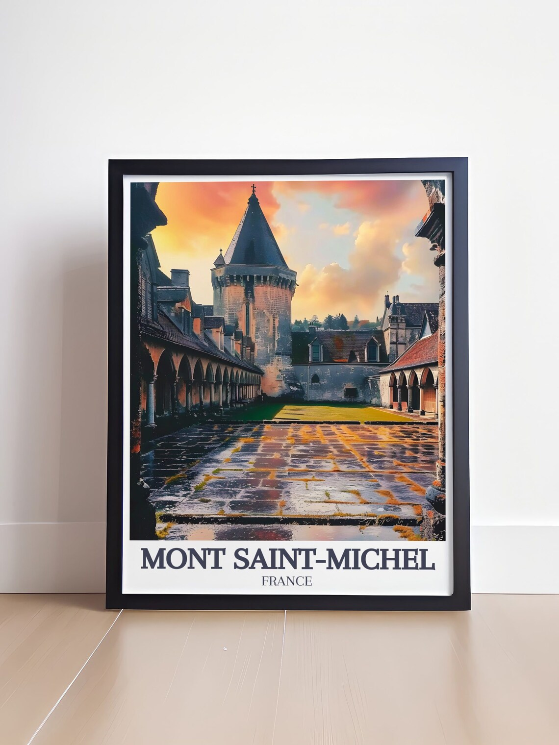 Mont Saint Michel France Abbey Courtyard Cloister Sunset Poster - Image 4