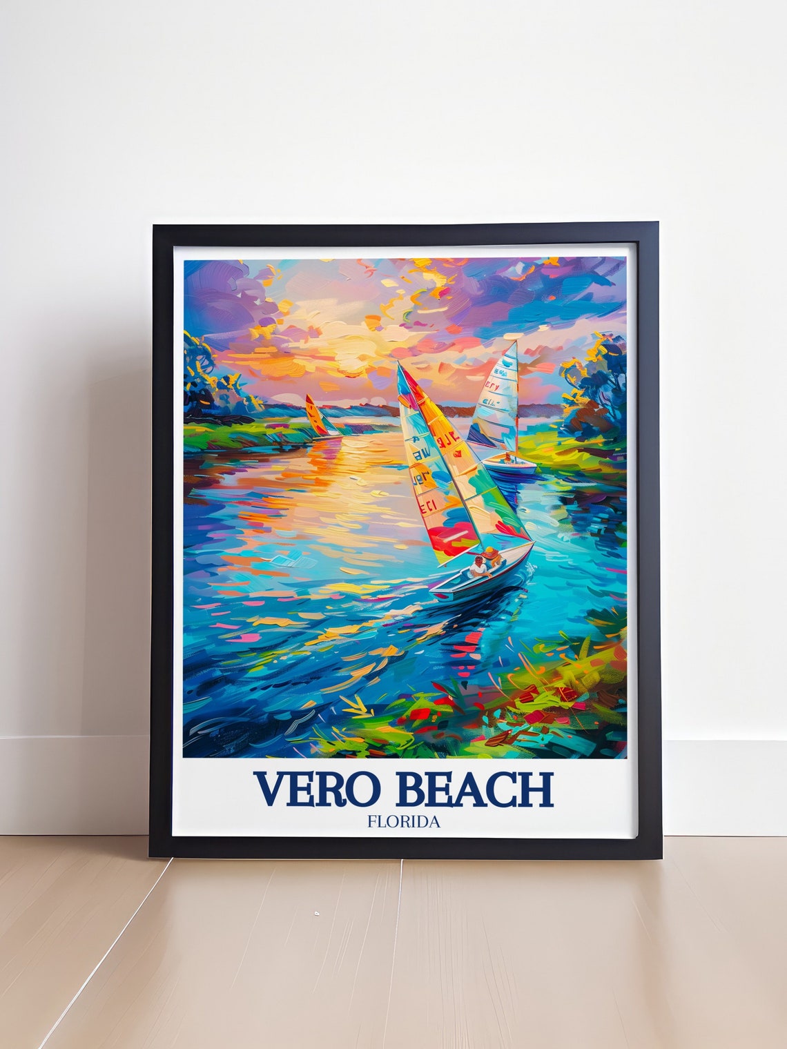 Vero Beach Florida Sunset Sailboats Impressionist Harbor Art Poster - Image 4