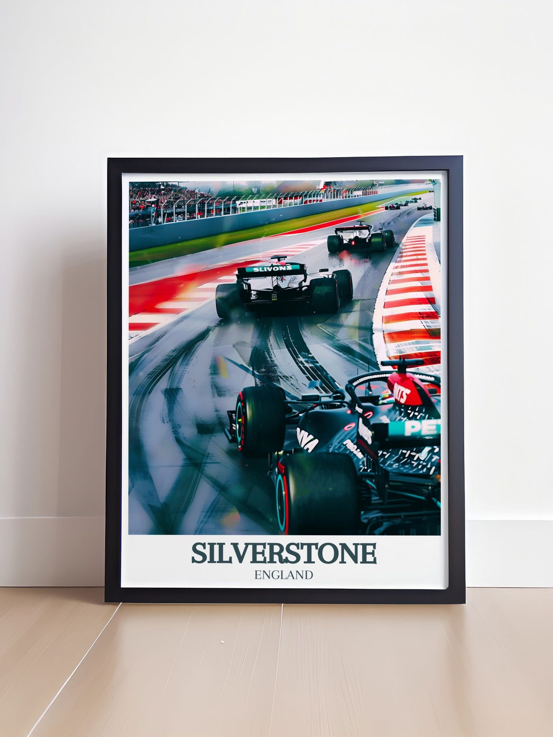 Dramatic Silverstone Rainy Grand Prix Formula Cars Battle Poster - Image 4