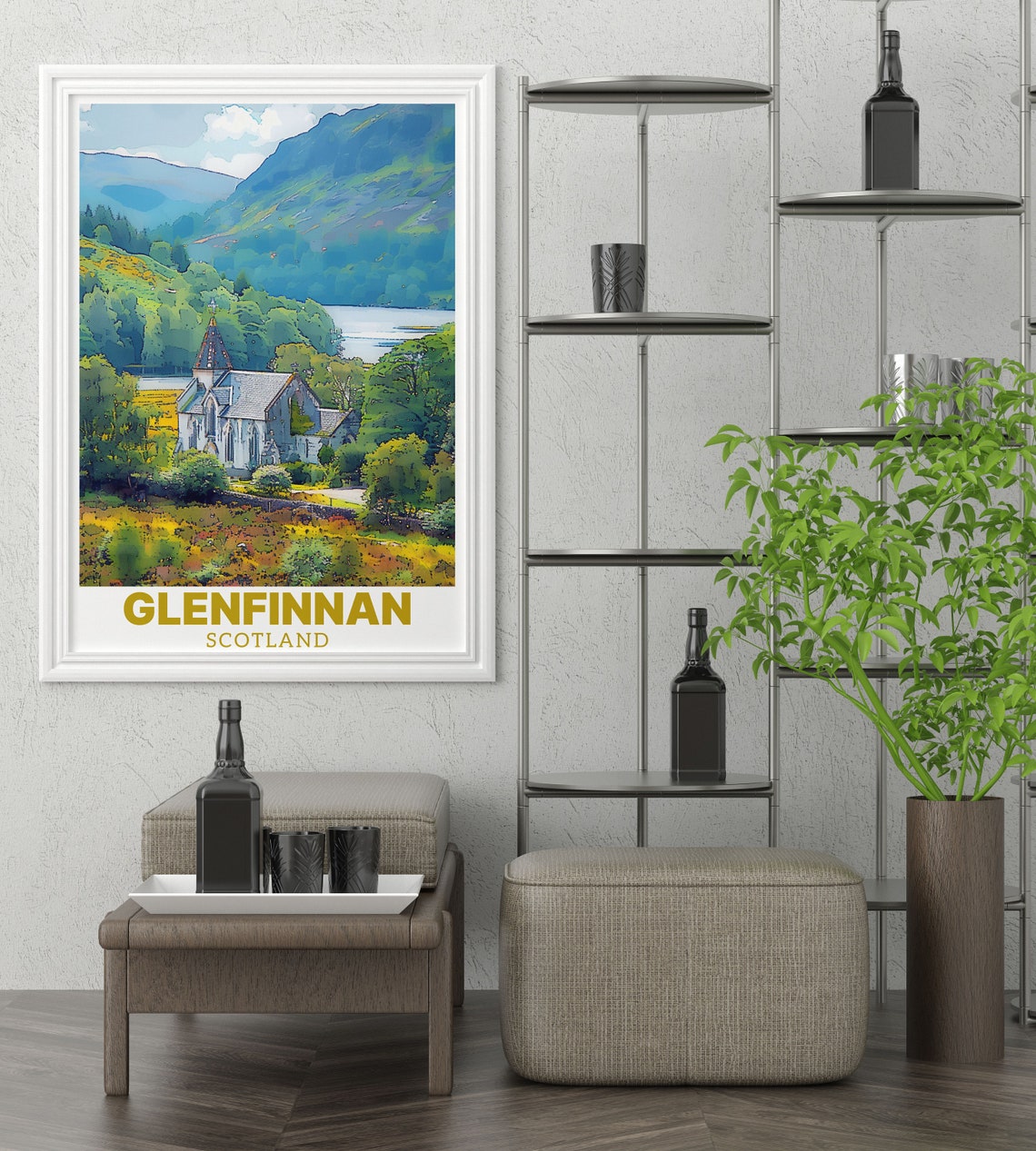 Glenfinnan Travel Poster Glenfinnan Church Print Scottish Highlands Artwork Vintage Travel Wall Art Scotland Scenic Poster - Image 2