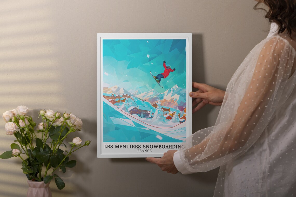 Les Menuires Snowboarding France Aerial Jump Resort Scene Poster - Image 3
