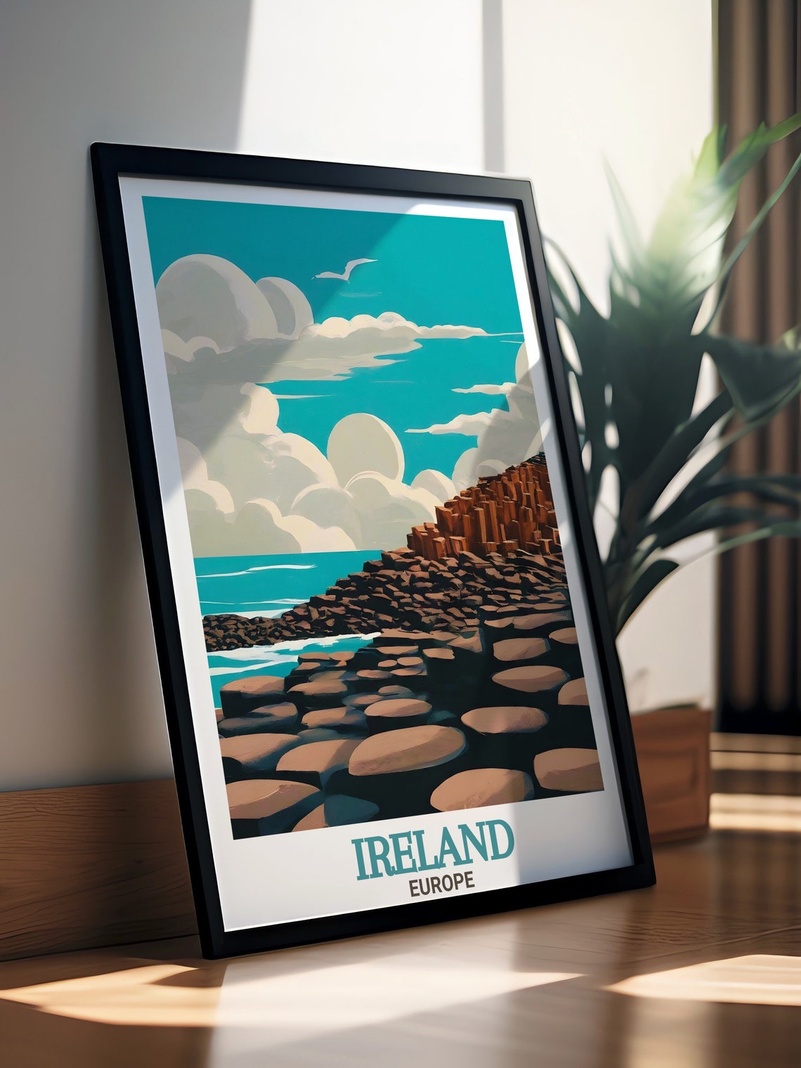 Ireland Europe Giants Causeway Basalt Columns Retro Ocean Poster - Image 3