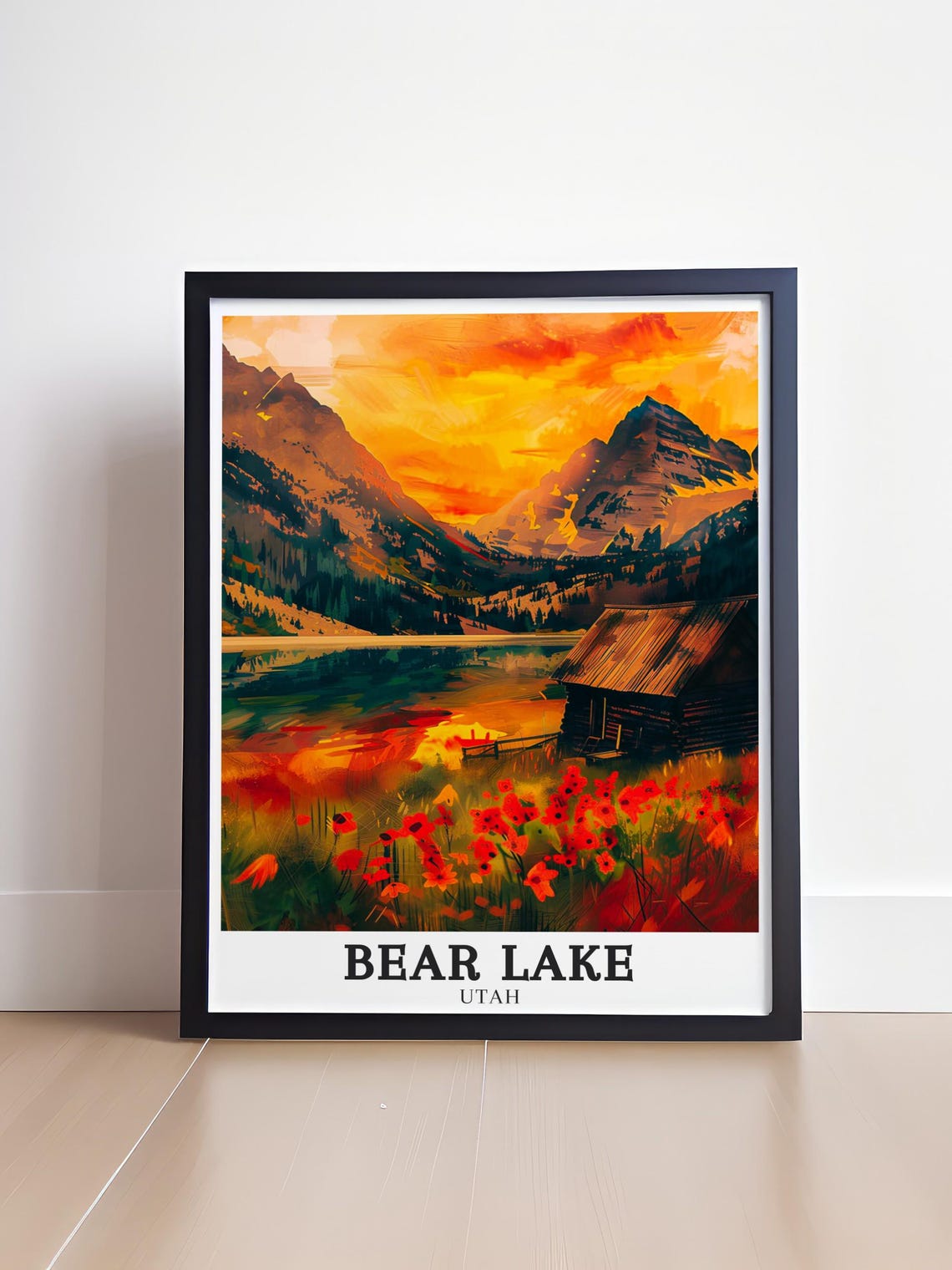 Bear Lake Utah Rustic Cabin Sunset Wildflowers Mountain Lake Art Poster - Image 4
