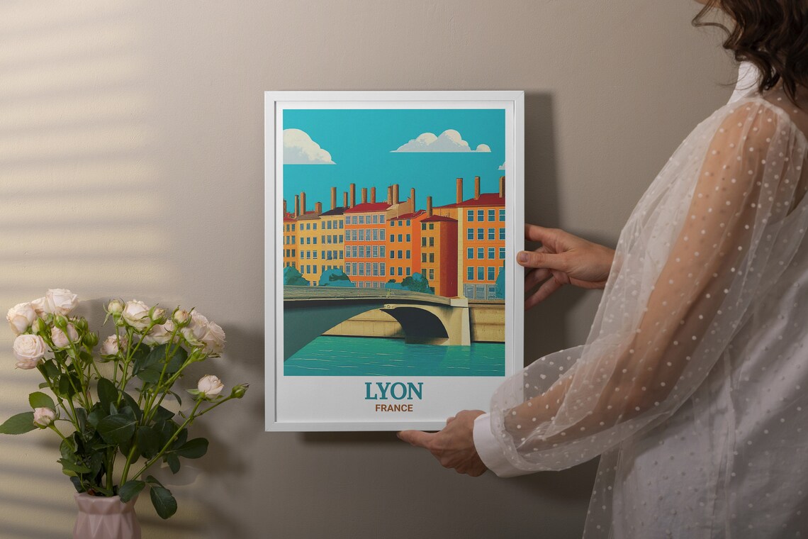 Lyon Vieux Lyon Riverside Bridge Old Town France City Travel Poster - Image 2