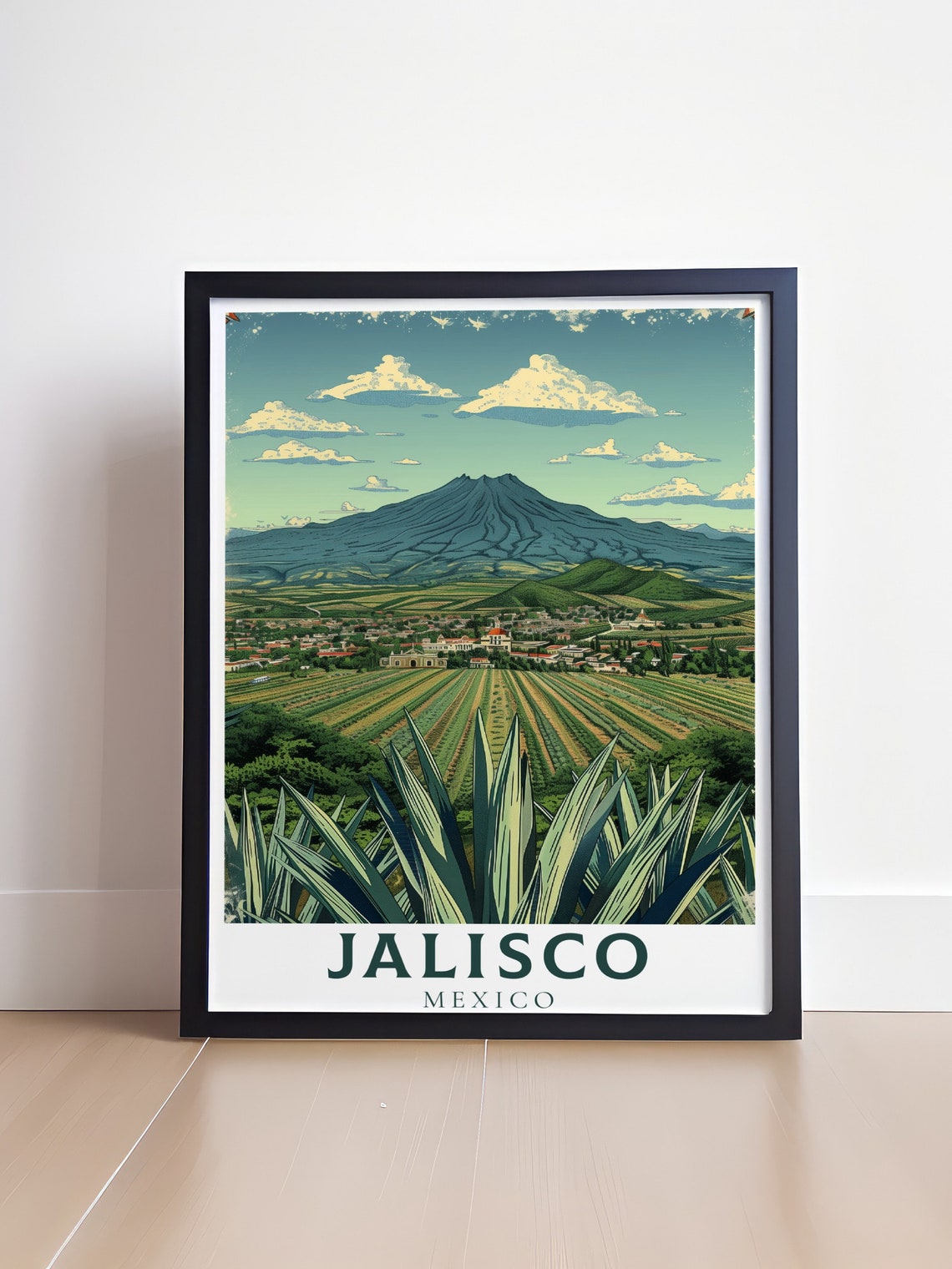 Jalisco Mexico Agave Fields Volcano Town Vintage Landscape Poster - Image 4