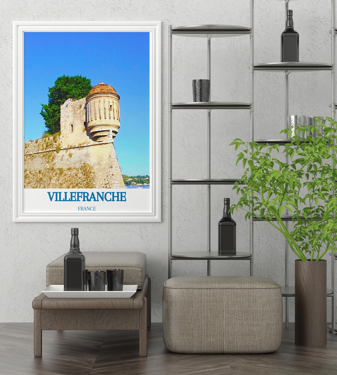 Villefranche France Historic Stone Citadel Tower Travel Poster - Image 3