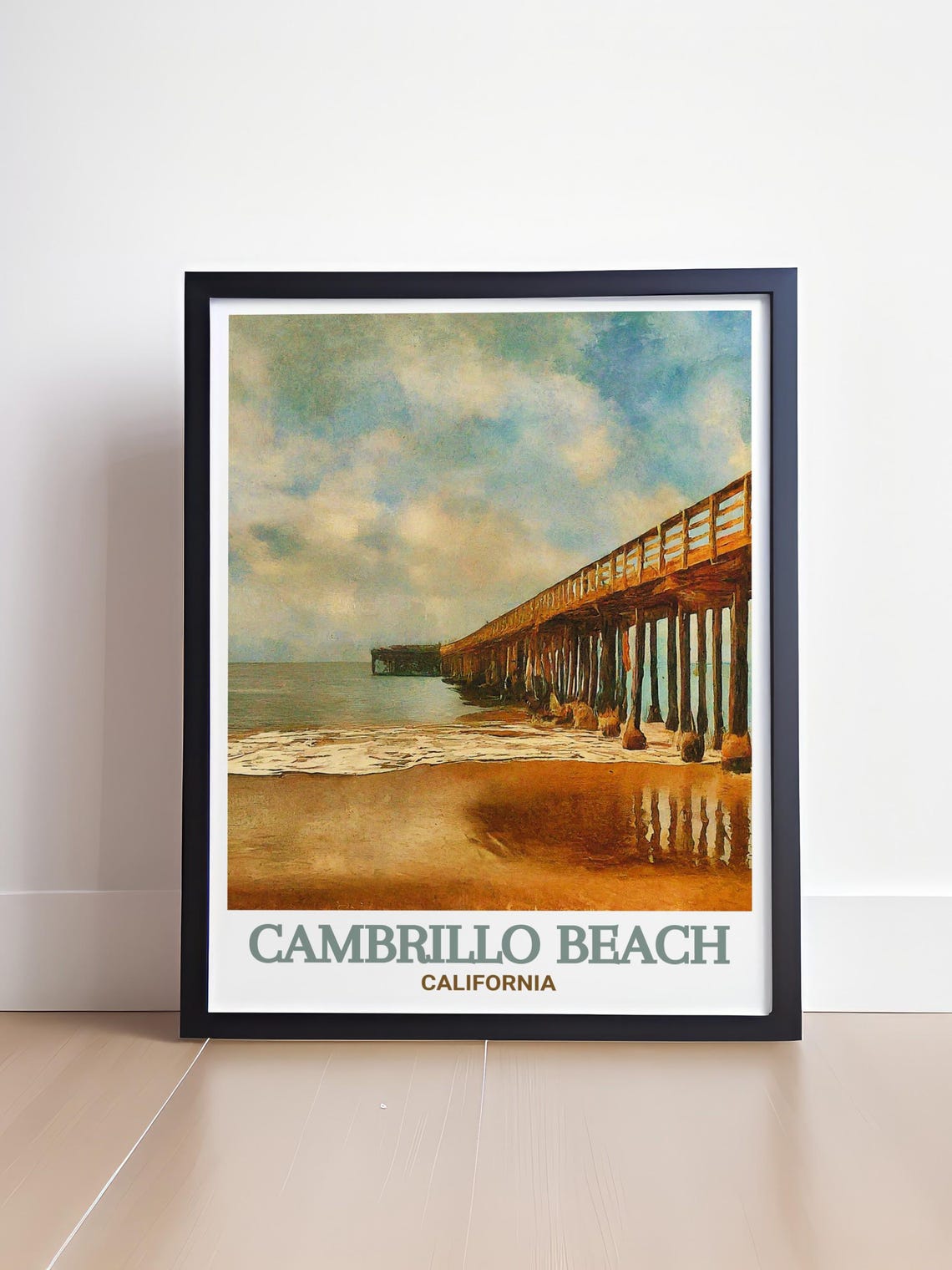 Cambrillo Beach California Poster Vintage Wooden Pier Over Ocean Waves - Image 3
