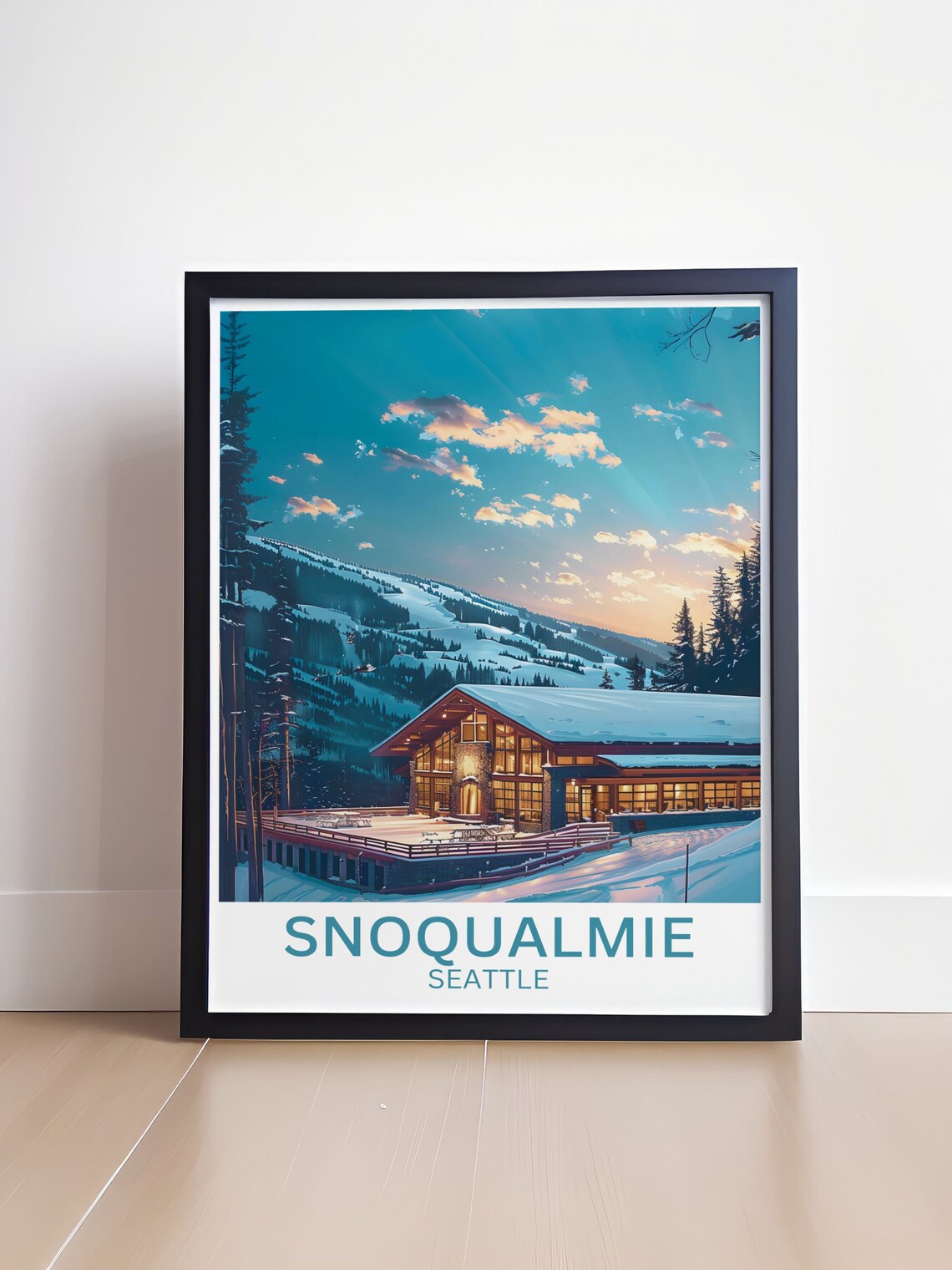 Snoqualmie Washington Ski Lodge Sunset Mountain Slopes Poster - Image 4