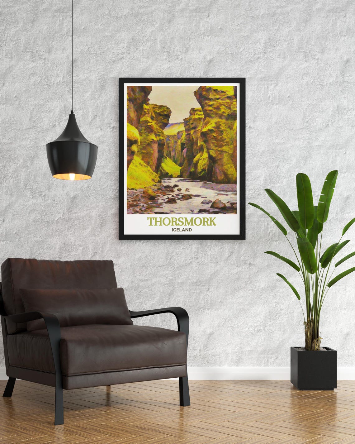 Thorsmork Iceland Mossy Green Rock Canyon River Bend Travel Poster - Image 3