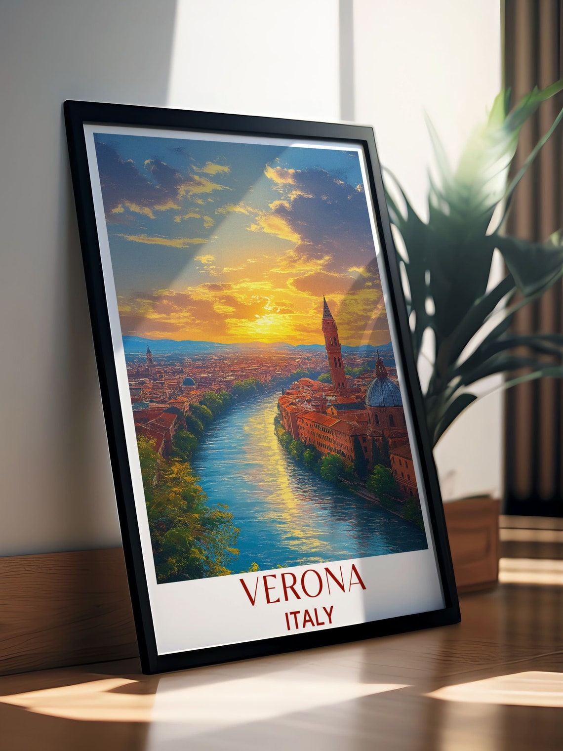 Verona Italy Adige River Sunset Golden Evening Cityscape Poster - Image 3
