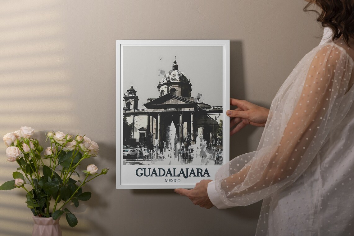 Guadalajara Mexico Historic Cabanas Chapel Black and White Poster - Image 3