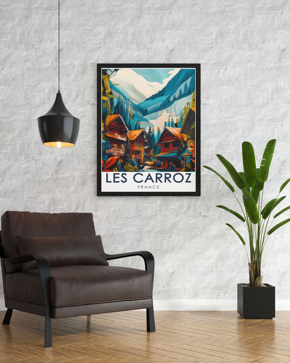 Les Carroz Travel Poster Village Centre And French Alps Decor French Alps Travel Decor Vibrant Ski Artwork Cultural Travel Gift - Image 3
