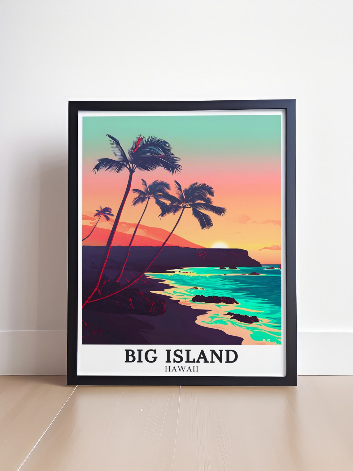 Hawaii Big Island Turquoise Palm Beach Sunset Coast Travel Poster - Image 4