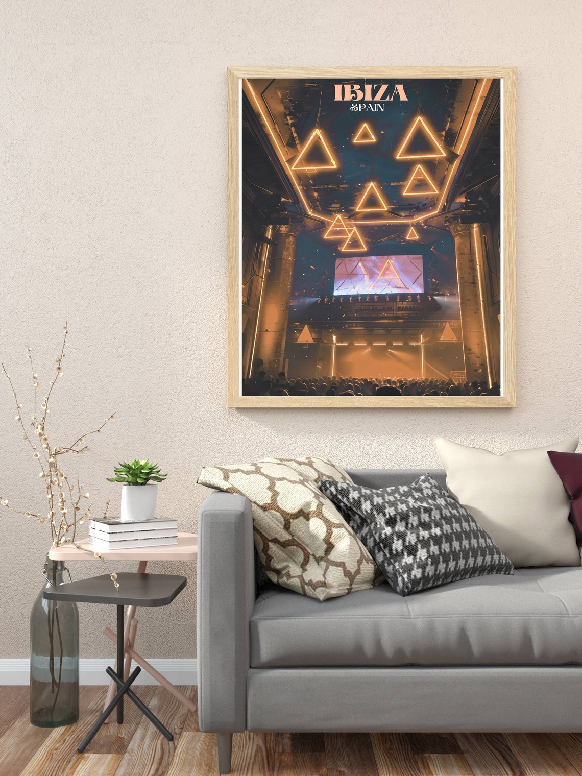 Ibiza Spain Nightclub Neon Triangles Party Crowd Scene Poster - Image 3