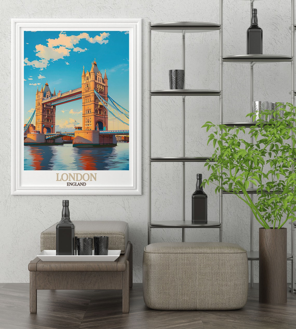 London England Tower Bridge Sunset River Thames Travel Poster - Image 3