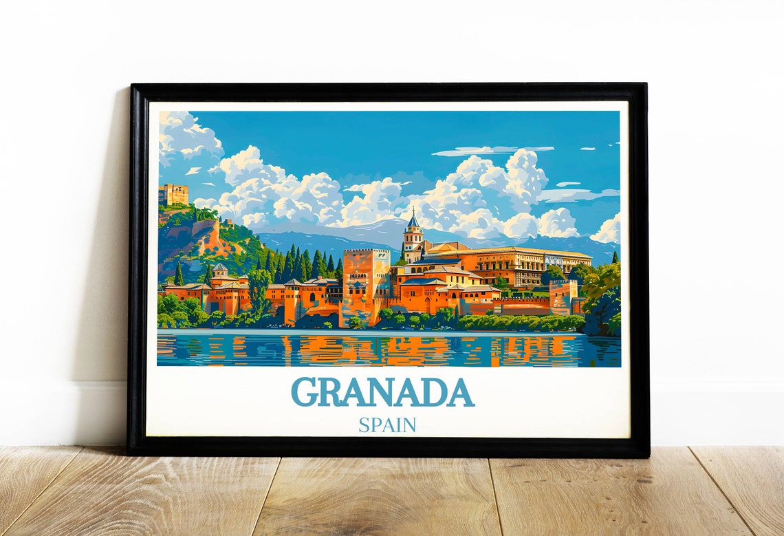 Granada Spain Alhambra Palace Lake Reflection Moorish Art Poster