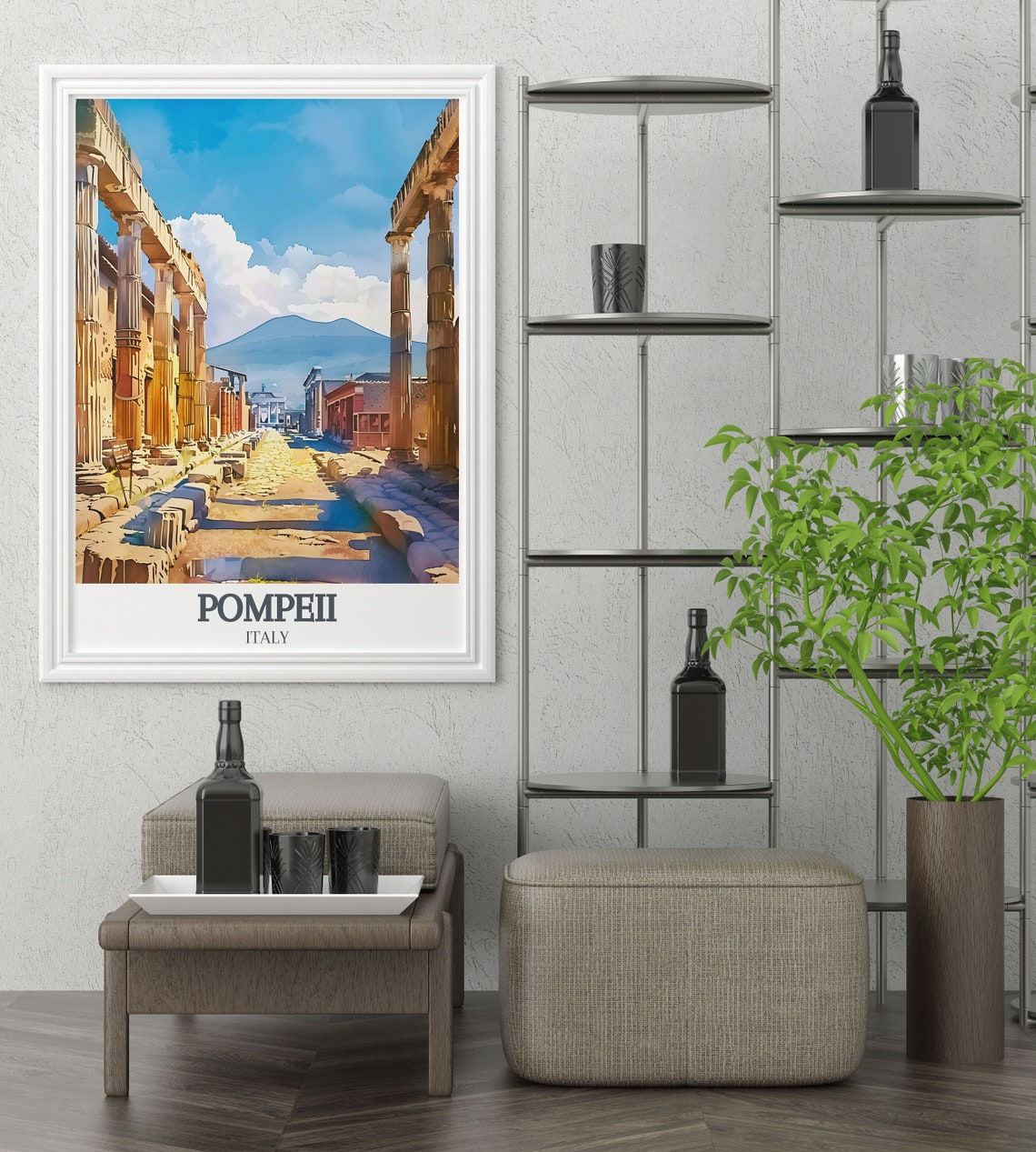 Pompeii Ancient Stone Street Lined with Columns Toward Vesuvius Poster - Image 2