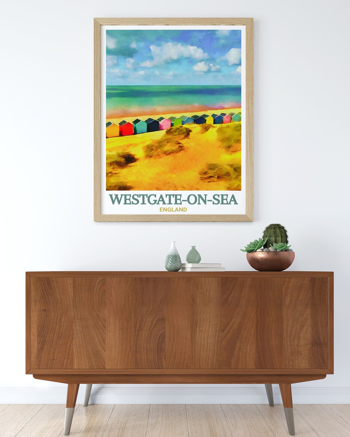 Westgate-on-Sea Watercolor Beach Huts and Golden Shore Poster - Image 2