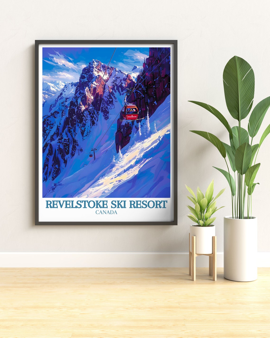 Revelstoke Ski Resort Canada Red Gondola Snowy Peak Travel Poster - Image 2