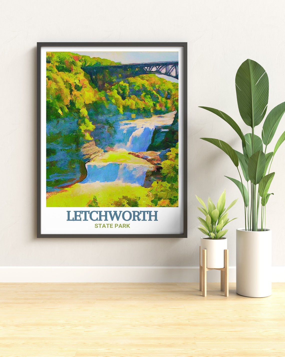 Letchworth State Park Falls with Rail Bridge Scenic Nature Poster - Image 2