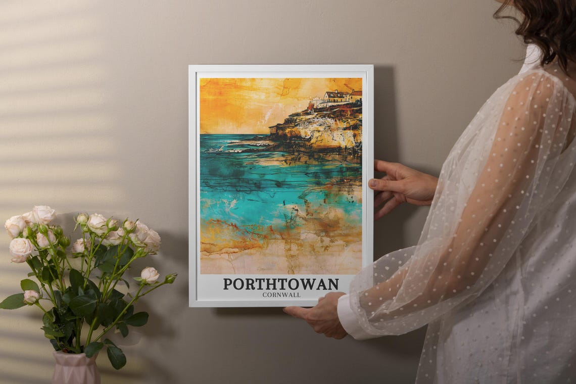 Porthtowan Cornwall Sunset Cliffside Beach Scene Travel Poster - Image 3