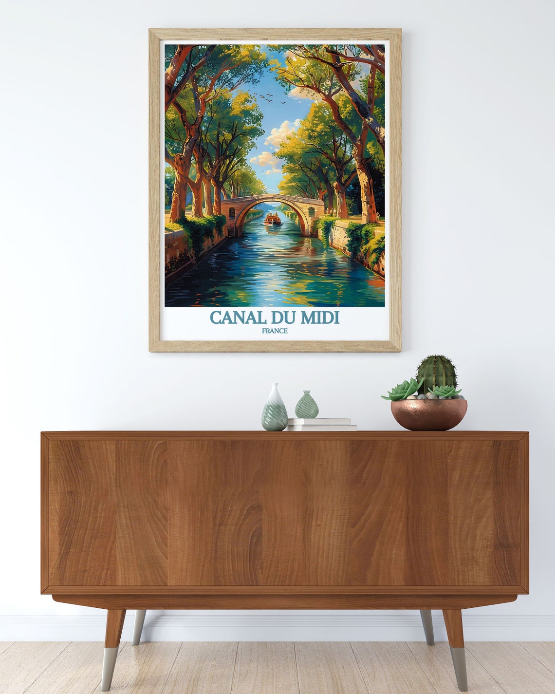 Canal Du Midi France Tree Lined Waterway Stone Bridge Barge Poster - Image 2