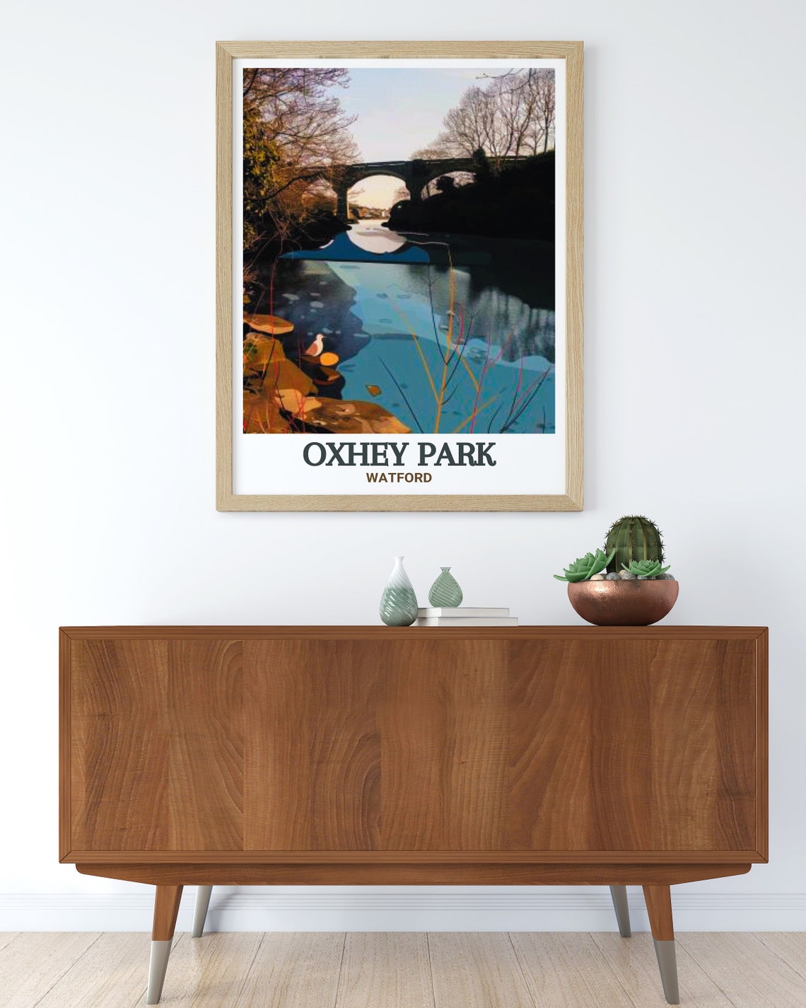 Oxhey Park Watford River Colne Bridge Sunset Reflection Poster - Image 3