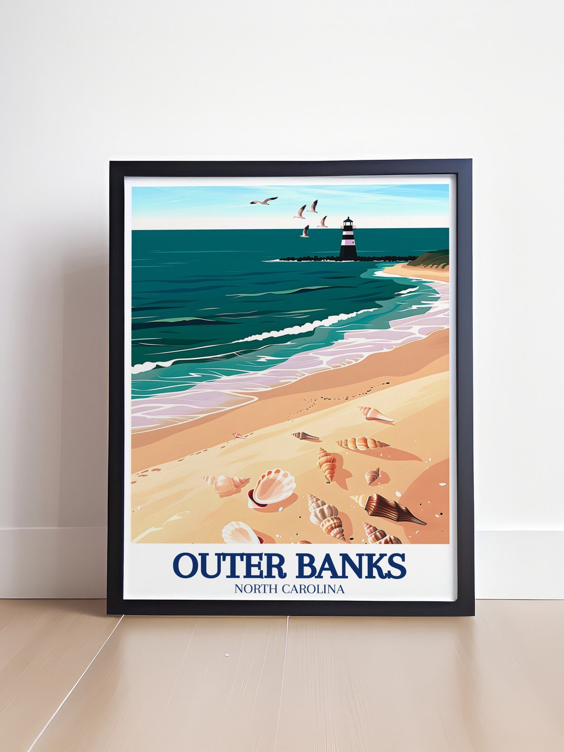 Outer Banks North Carolina Seashell Beach Lighthouse View Poster - Image 4