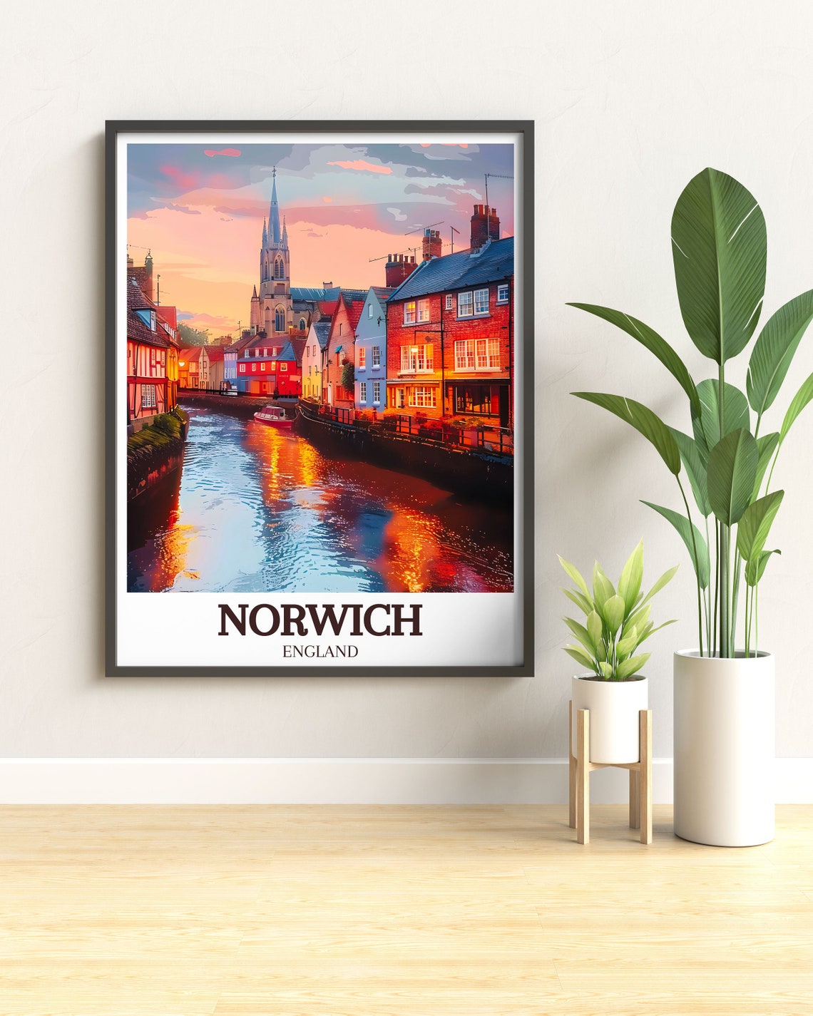 Norwich England Sunset Over River Wensum Glowing Old Town Poster - Image 3