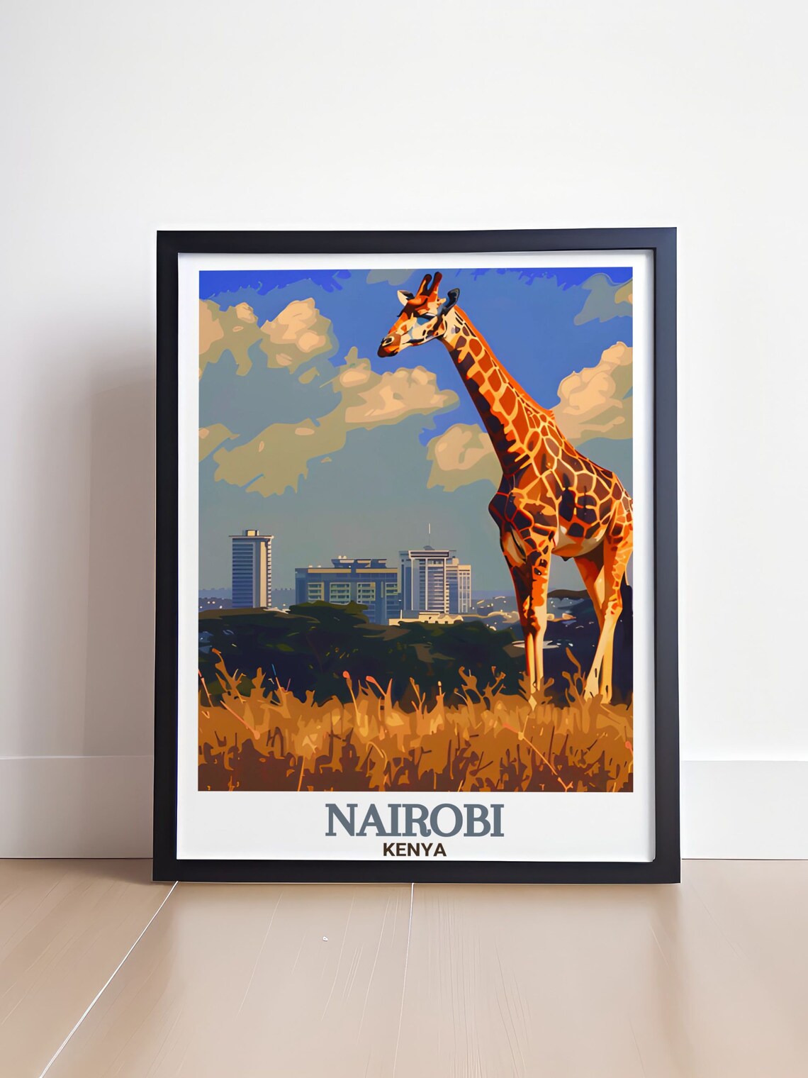 Nairobi Kenya Giraffe Before City Skyline Safari Travel Poster - Image 4