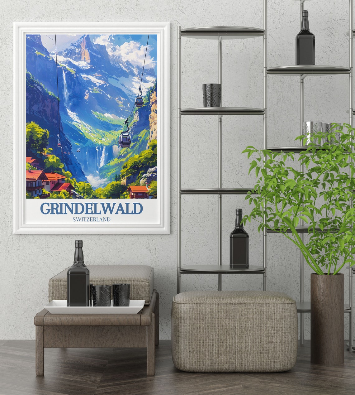 Grindelwald Gondolas Glacier Gorge Waterfall Switzerland Poster - Image 3