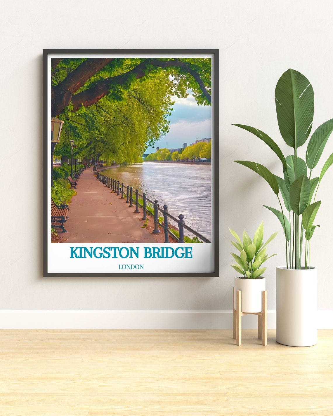Kingston Bridge London Riverside Promenade Tree Lined Poster - Image 2