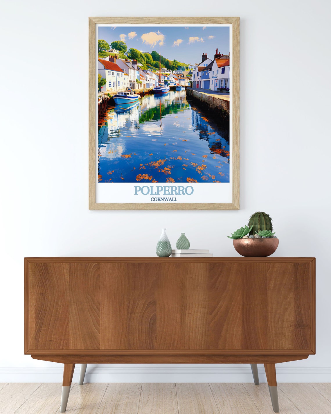 Polperro Cornwall Harbour Boats Mirror Calm Water Morning Poster - Image 2