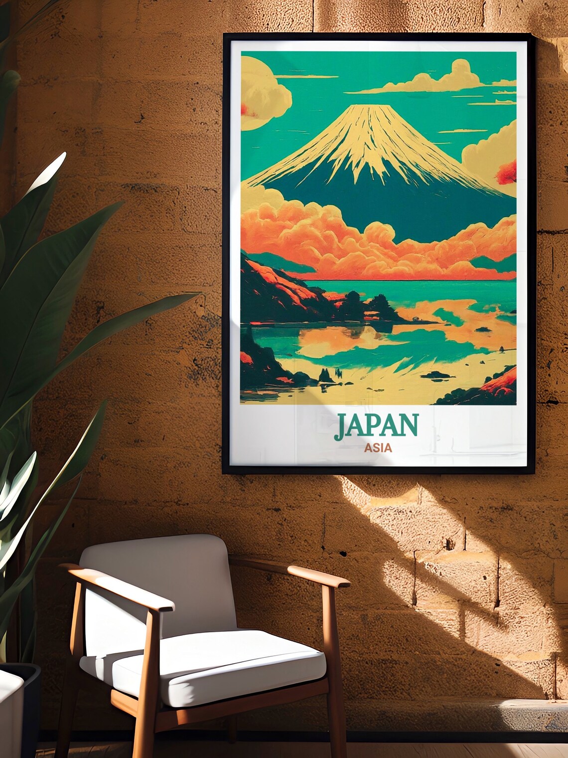 Japan Mount Fuji Pop Art Sunset Clouds Lake Asia Travel Poster - Image 3