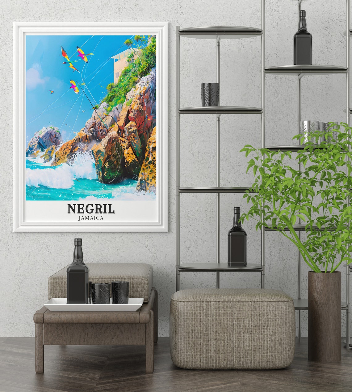 Negril West End Cliffs Colorful Gliders Jamaica Coast Poster - Image 3