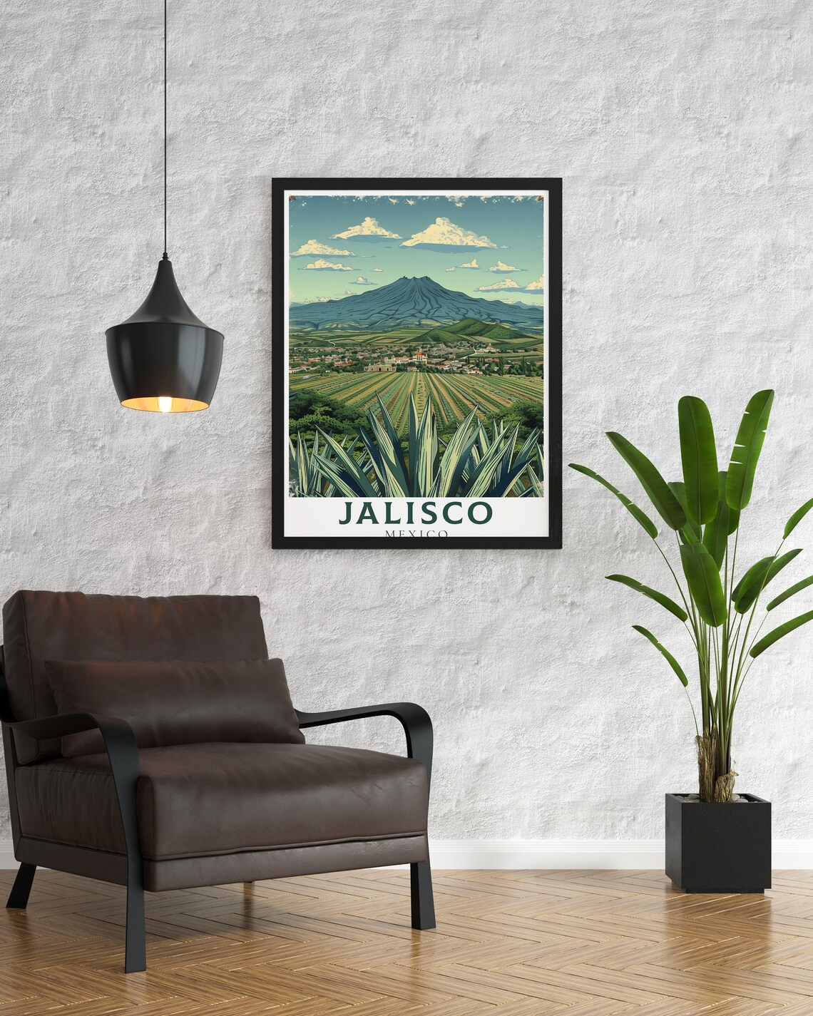 Jalisco Mexico Agave Fields Volcano Town Vintage Landscape Poster - Image 2