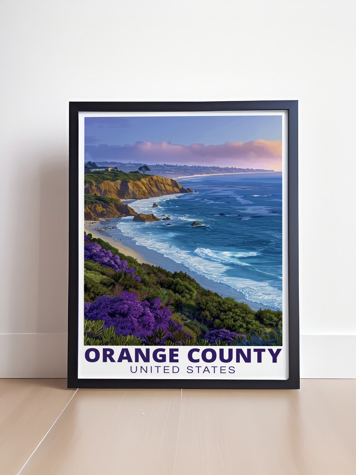 Orange County California Crystal Cove Bluffs Purple Blooms Surf Poster - Image 4