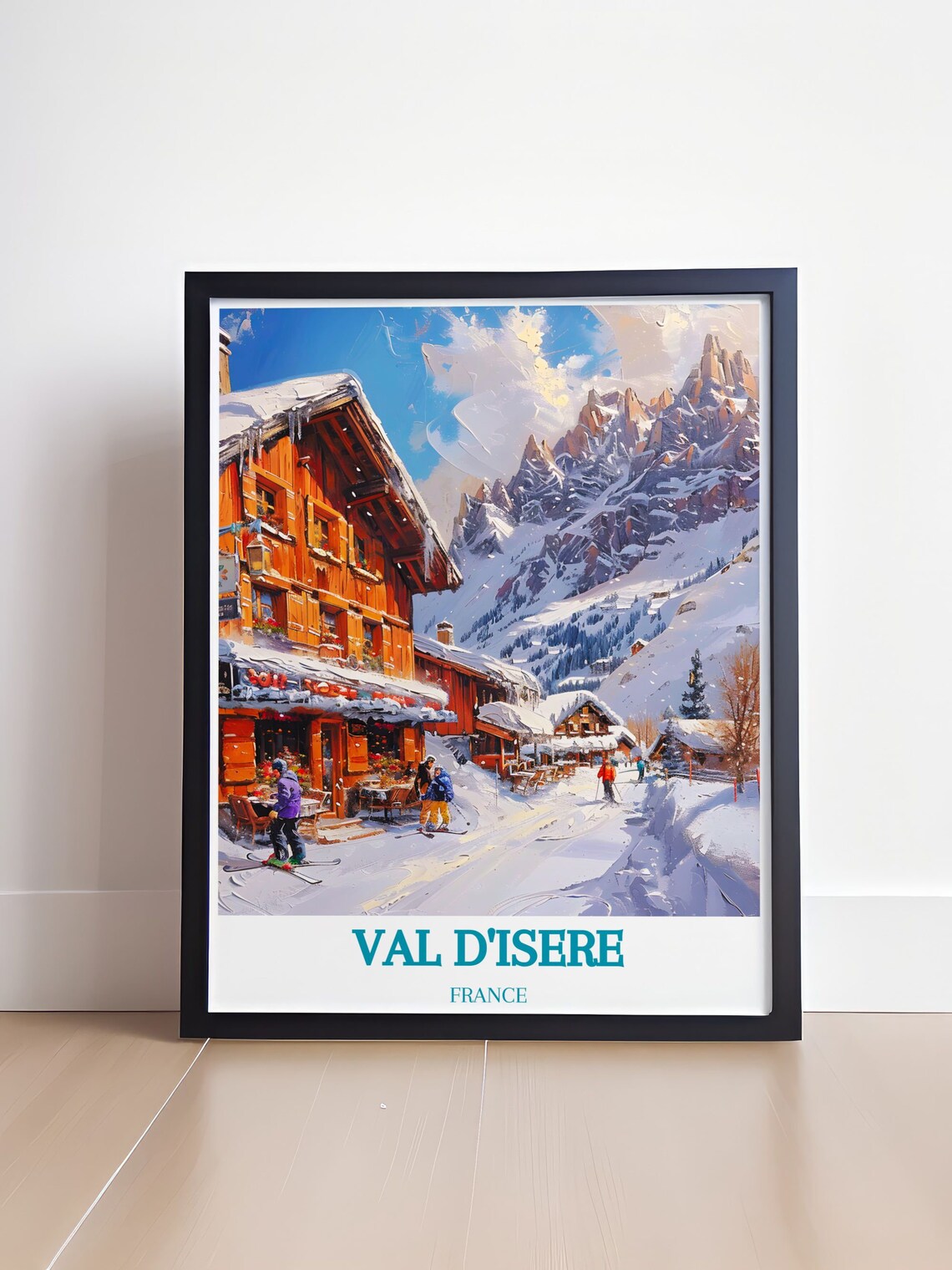 Val d'Isere Alpine Chalet Skiers Village French Alps Winter Poster - Image 4