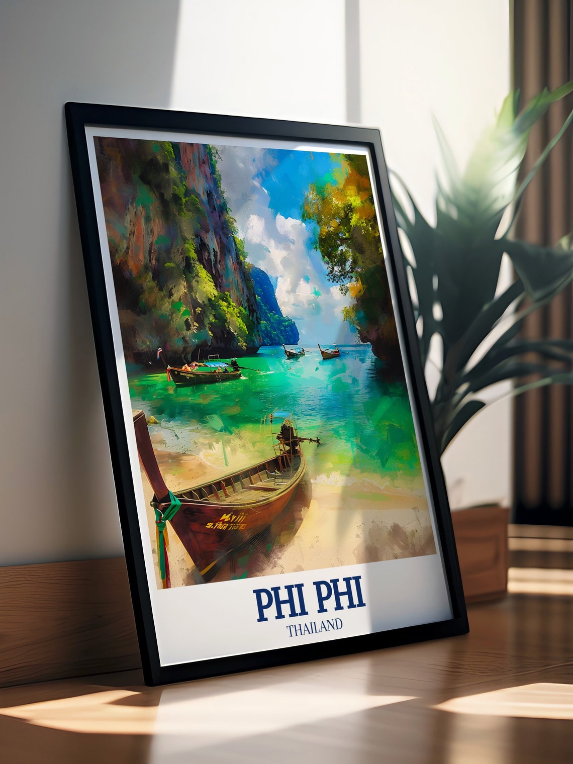 Phi Phi Thailand Maya Bay Longtail Boats in Green Cove Art Poster - Image 3