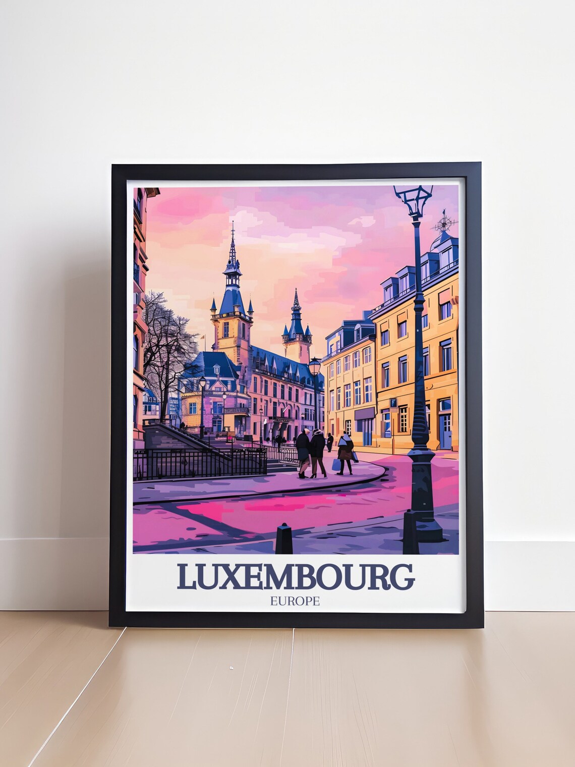 Luxembourg Europe Grand Ducal Palace Pink Dusk Street Travel Poster - Image 4