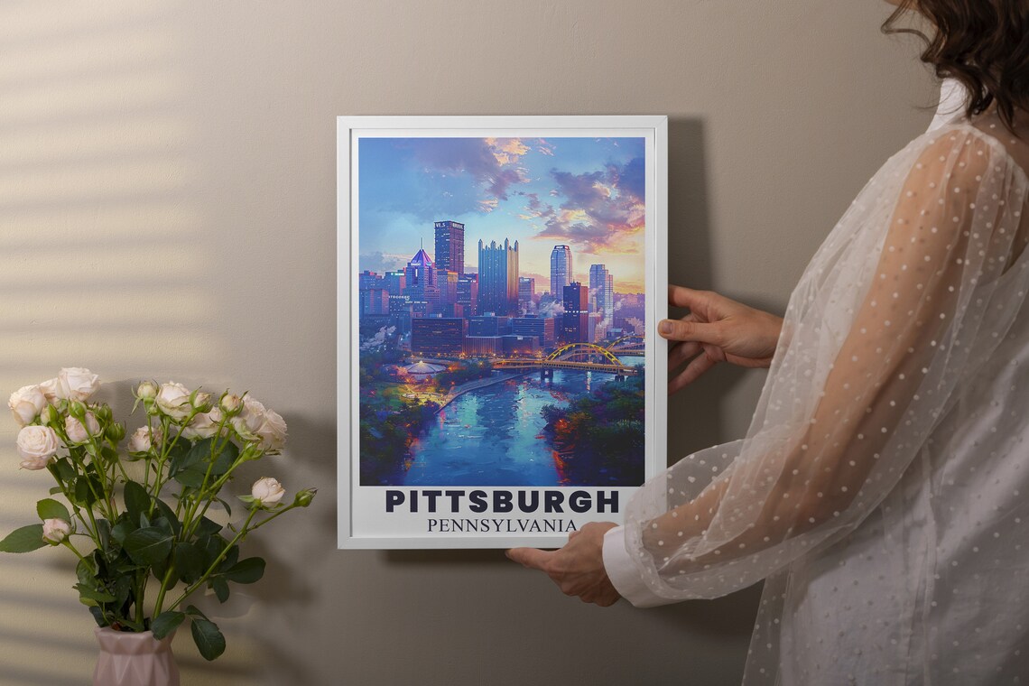 Pittsburgh Cityscape Travel Poster, Urban Wall Art - Image 2