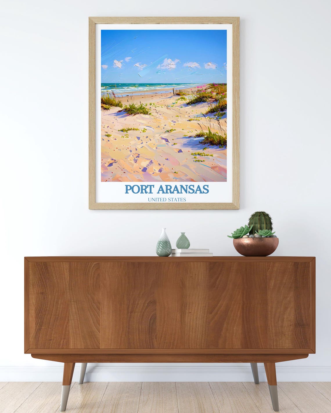 Port Aransas Poster with Sunny Beach Dunes and Rolling Ocean Waves - Image 2