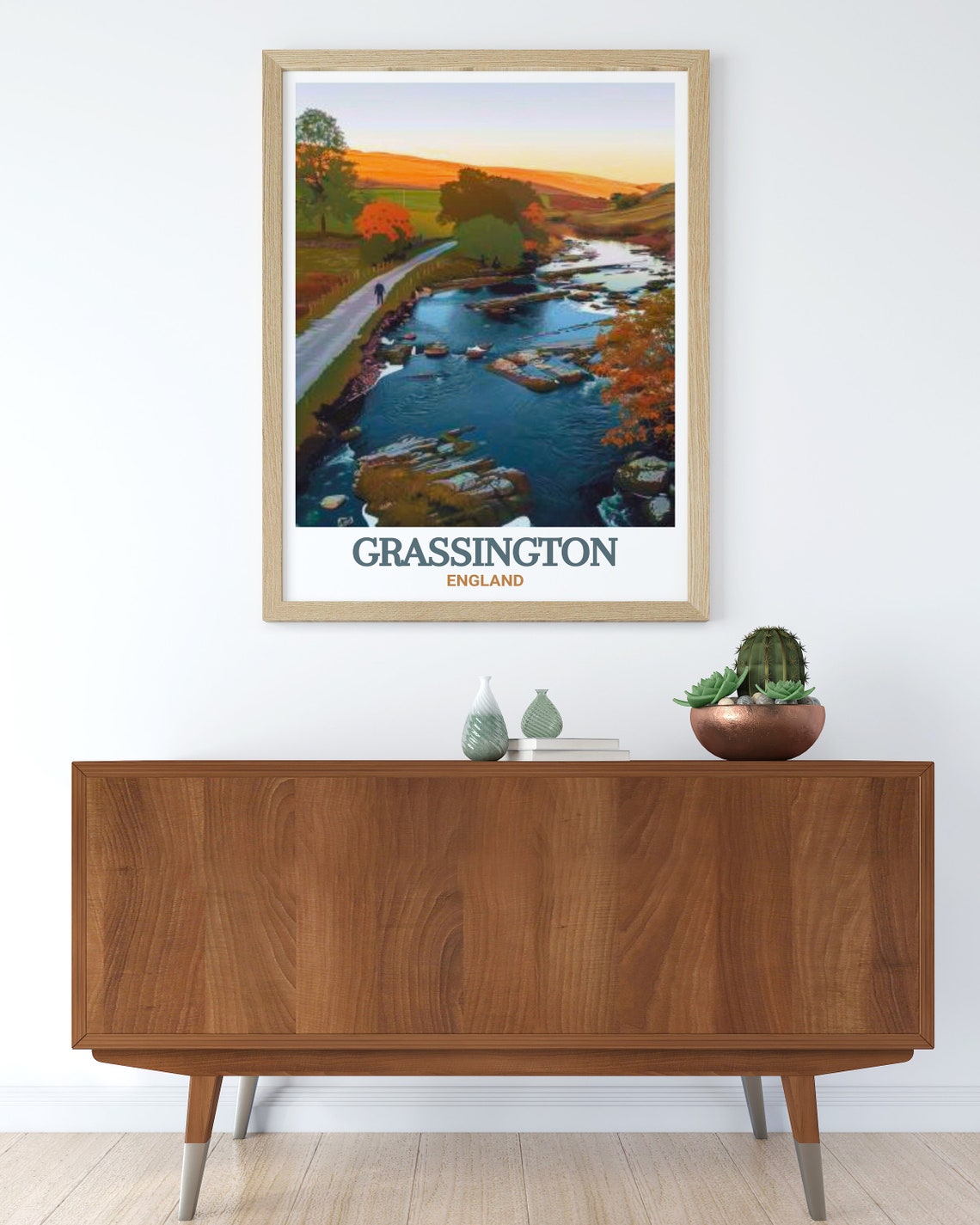 Grassington England River Wharfe Sunset Autumn Travel Poster - Image 3