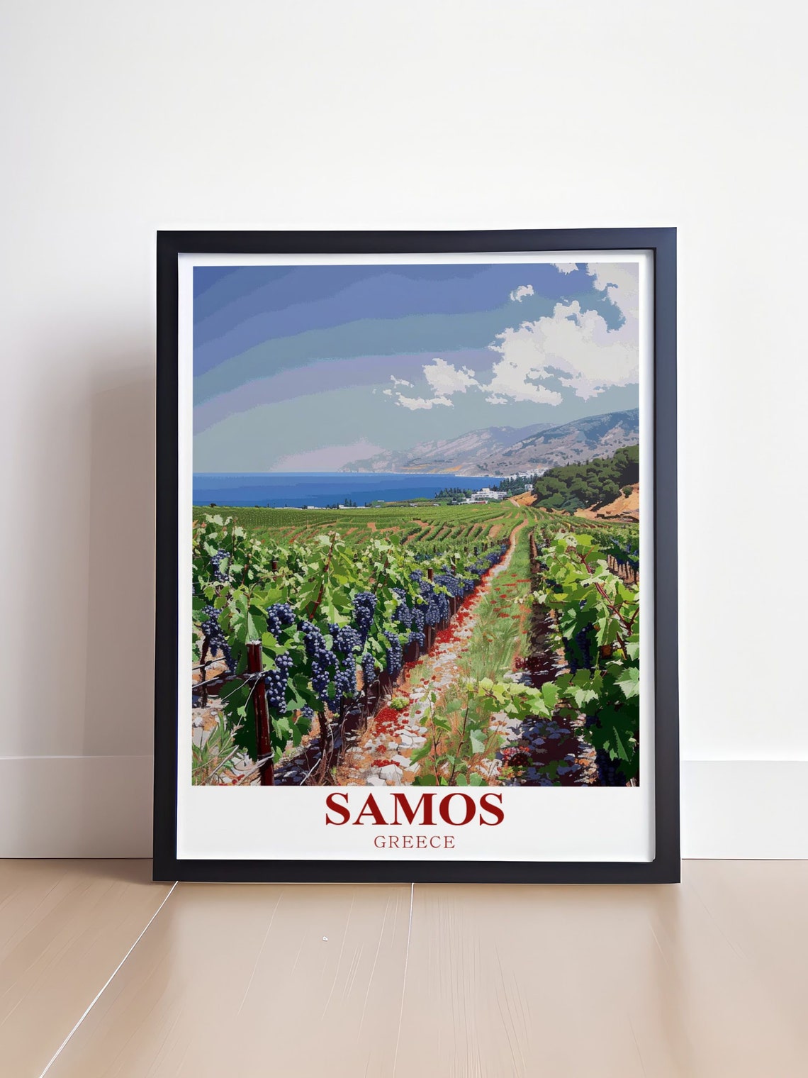 Samos Greece Vineyard Rows Aegean Sea Coast Harvest Season Poster - Image 4