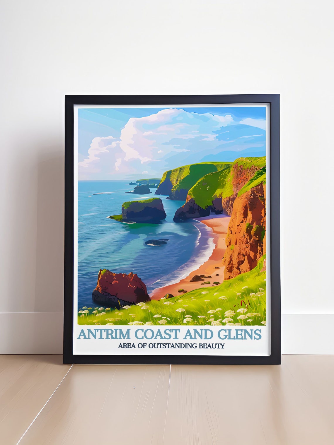 Antrim Coast And Glens Red Cliffs Sunny Beach Vintage Poster - Image 4