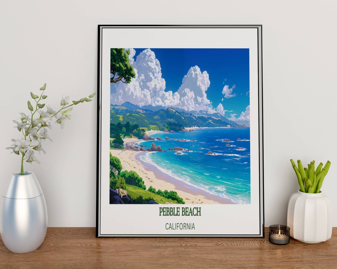 Pebble Beach California Coastal Cliffs Ocean Waves Travel Poster - Image 2