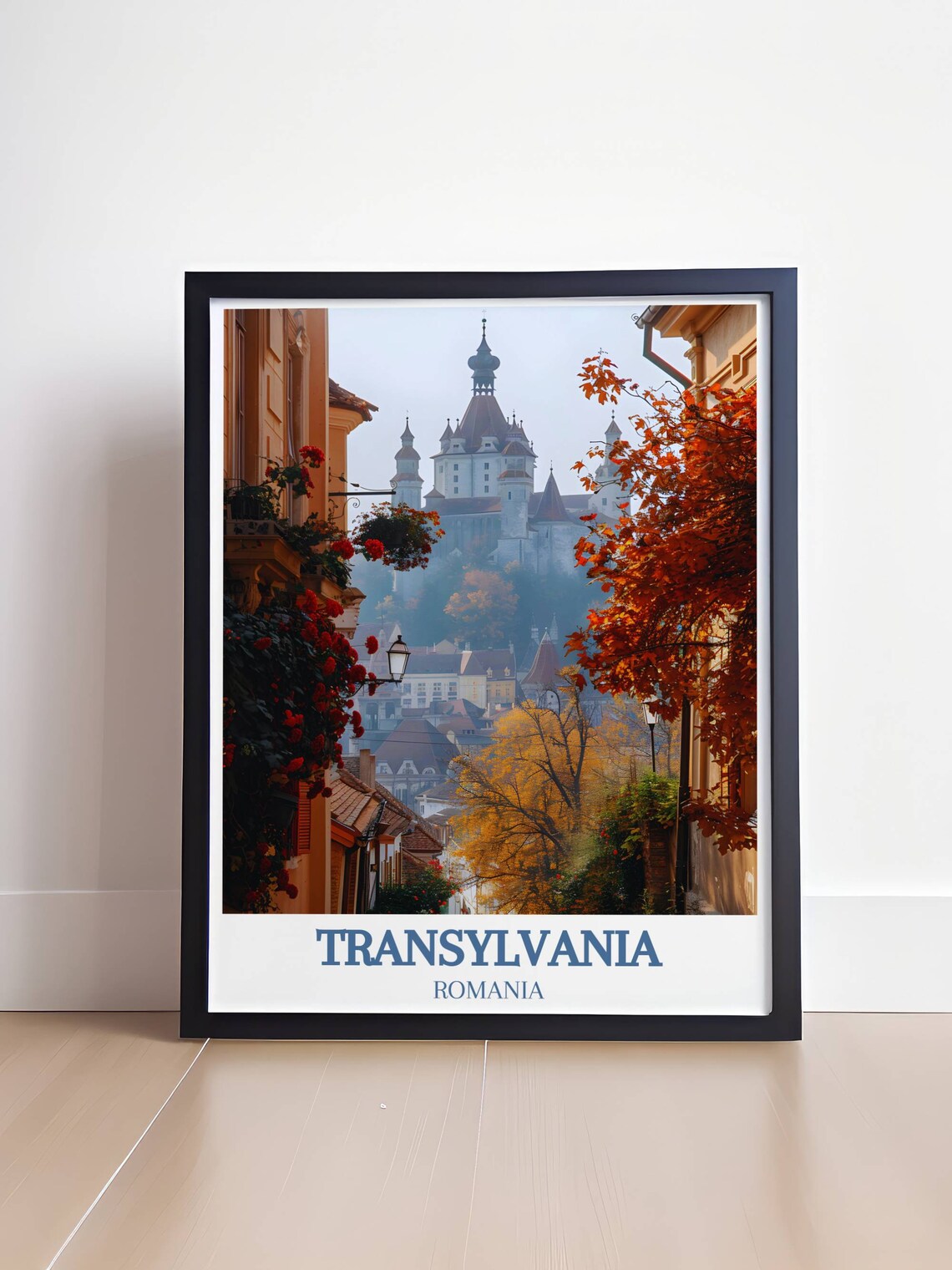 Transylvania Romania Travel Poster Old Town Street in Autumn View - Image 4