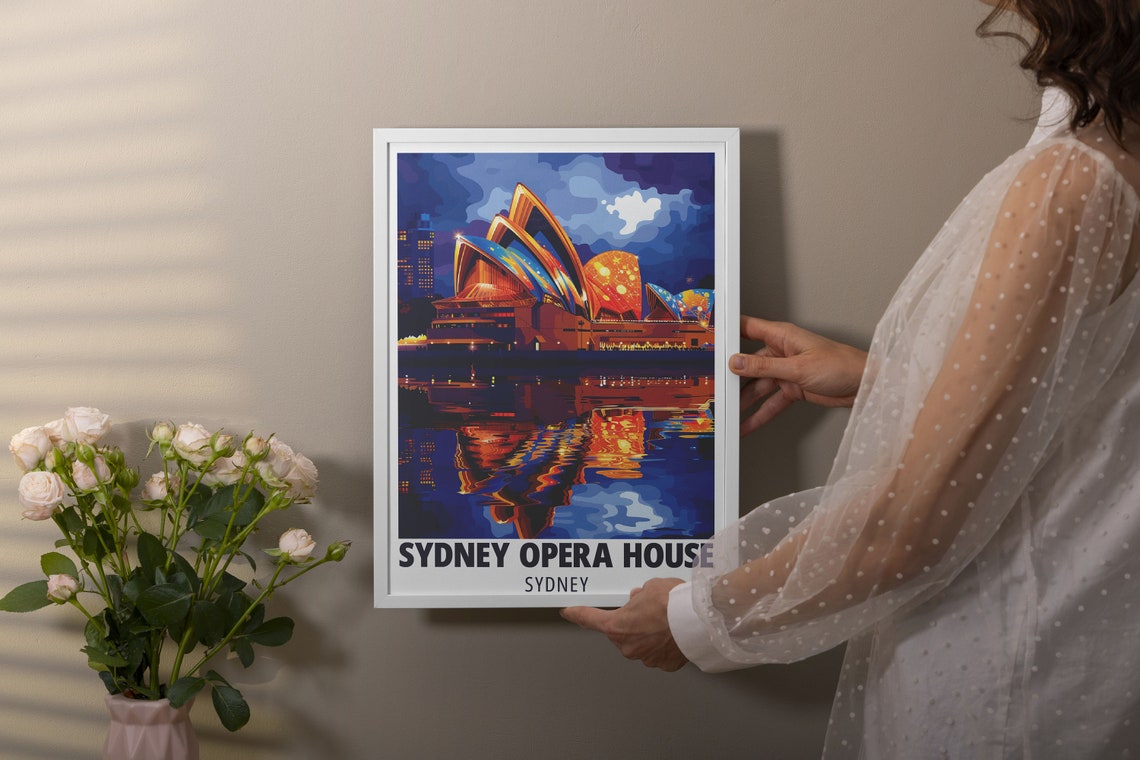 Sydney Opera House Golden Sails Reflecting in Harbour Water Poster - Image 2