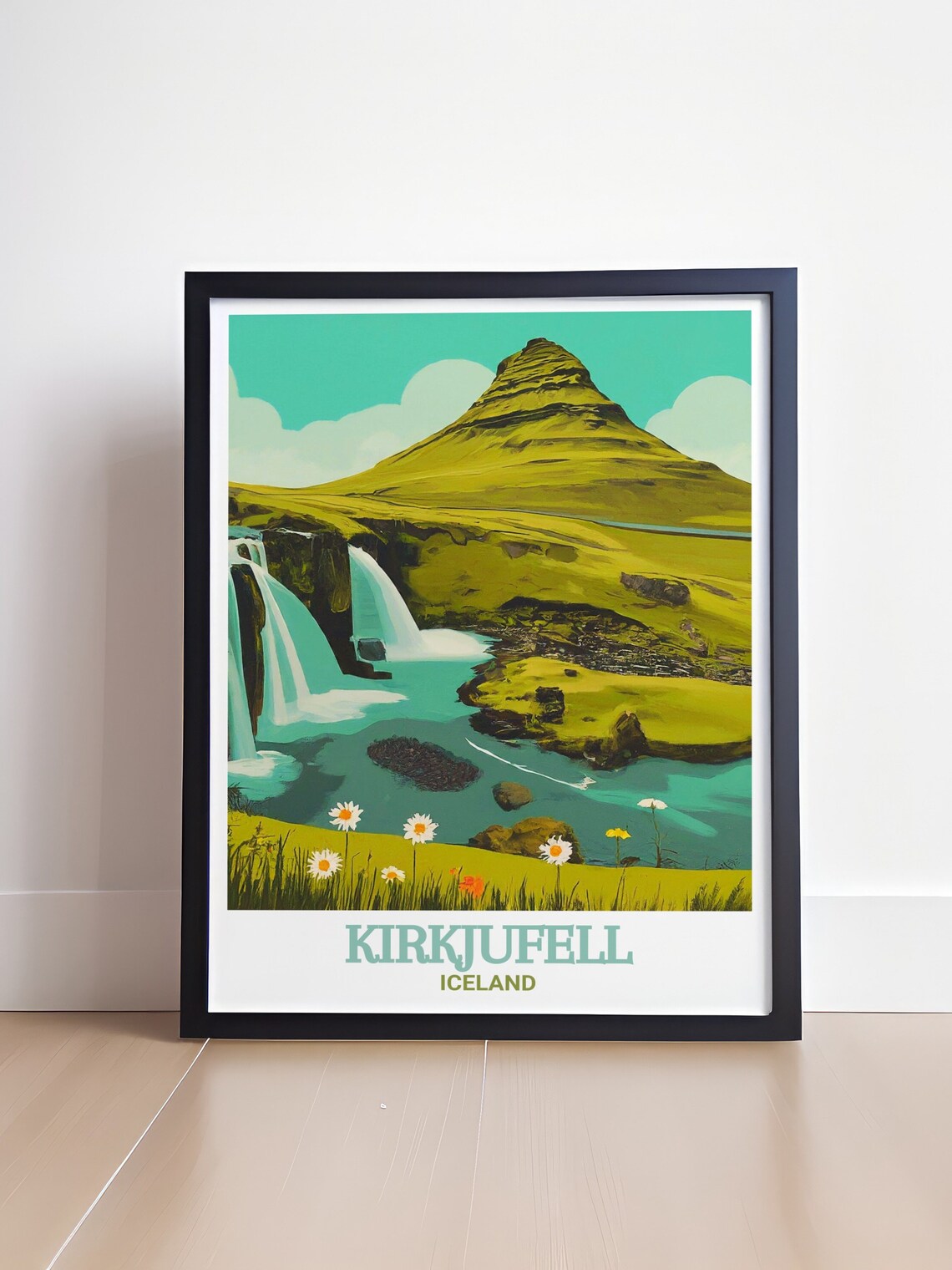 Kirkjufell Iceland Kirkjufellsfoss Waterfall Meadow View Poster - Image 4