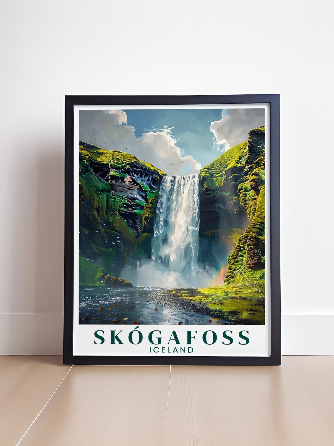 Skogafoss Iceland Summer Waterfall Rainbow Meadow Travel Poster - Image 4